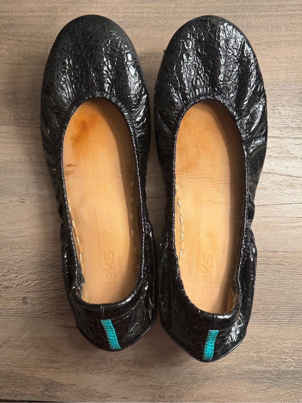 Tieks Black Patent Leather Ballet Flats obsidian black size 9